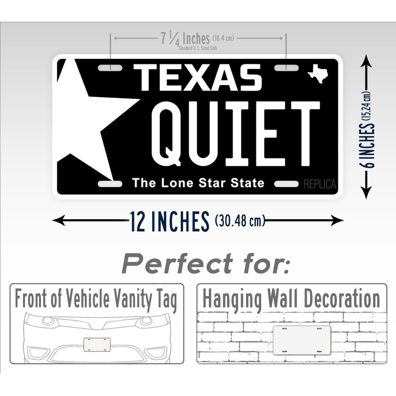 Texas Quiet Blackout License Plate Replica #QPTW Auto Tag Black