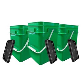 House Naturals 4 Gallon Square Food Grade Bucket Pail with Plastic Handles and Lid (Pack of 3) Made in USA containers (Green)