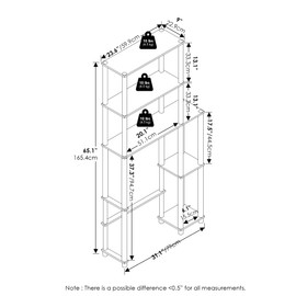 Furinno Turn-N-Tube Freestanding Over-The-Toilet Bathroom Shelves, Storage Rack with 5 Shelves, Grey Oak/Black
