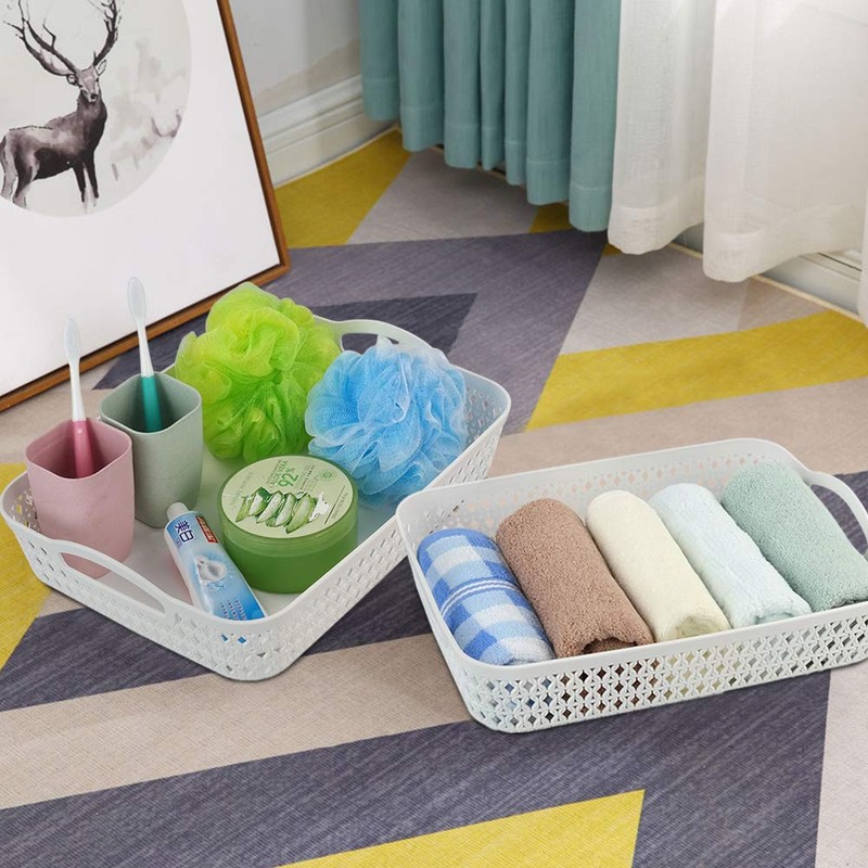 6 Packs Large Plastic Storage Tray Baskets with Handles for