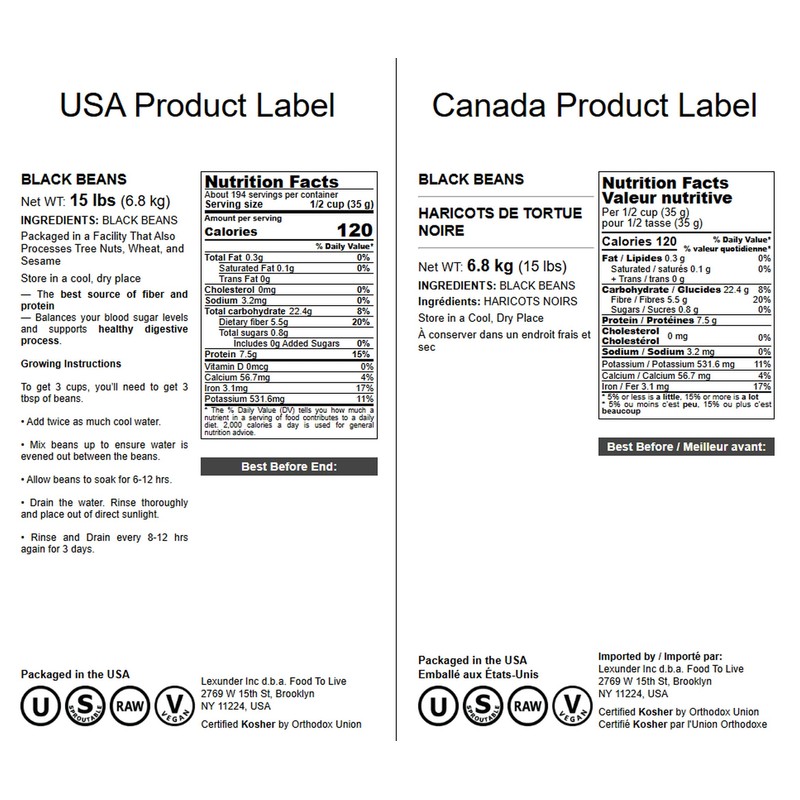 Food to Live Black Turtle Beans, 15 Pounds Whole Dried