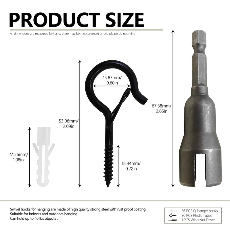 BDS-HOME 6pcs Q-Hanger Hooks with Safety Buckle, Windproof Screw-in Hooks,