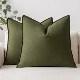 MIULEE Pack of 2 Olive Green Pillow Covers 22x22 Inch Decorative Couch Throw Pillow Covers Linen Cushion Covers Set Modern Farmhouse Home Decor for Sofa Living Room Bed