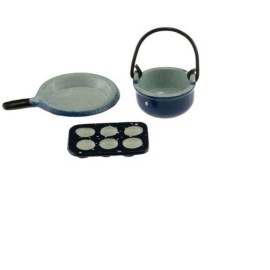 Classics Dollhouse Miniatures 1:12 Scale Spatter Cookware Set/Blue, 3/Pc #IM65193