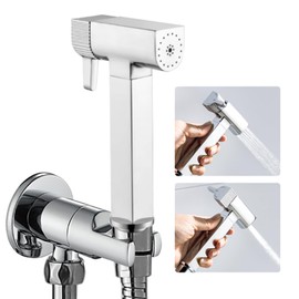 WRKMH Bidet Hand Shower Set Chrome 2 Functions Hand Shower Toilet Brass Wall Mounted Bidet Fittings with 1.2 m Shower Hose, One Inlet and One Drain Valve