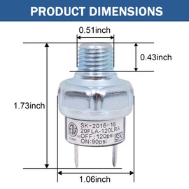 Air Pressure Switch 90-120 PSI Tank Mount Thread 1/4"NPT 12V/24V DC Air Compressor Pressure Switch Air Train Horn Switch 90-120 1/4 inch