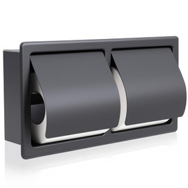 Moxweyeni Recessed Toilet Paper Holder, Horizontal Double Roll Tissue Holder 304 Stainless Steel Bathroom Storage in Wall Space Saving Restroom Napkin Frame Insert Easy Installation Black