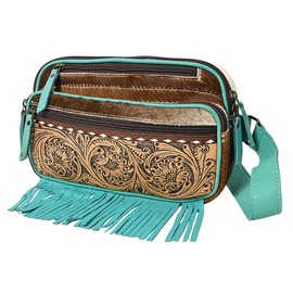 OHLAY Bags OHG184B Fanny Pack Hand Tooled Hair-On Genuine Leather Women Bag Western Handbag Purse