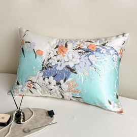 100% Real Mulberry Silk Pillowcase for Hair and Skin with Zipper,Health,Skin-Friendly,Cooling Both Sides Grade 6A Pure Silk Bed Flower Pillow Cases,Floral Print,1pc(Standard Size 20"x26",Pattern2)