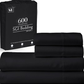 SGI bedding 600 Thread Count 4 Piece 100% Egyptian Cotton King Size Sheets Set, 15" Deep Pocket Sheet Set, Premium, Breathable, Soft and Hotel-Quality Luxury Sheets - Black