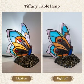 Nizrsky Tiffany Style Butterfly Lamp - Stained Glass Table or Desk Light LED Bulb Included - Colorful Vintage Look Butterfly Decor for Bedroom Living Room Office