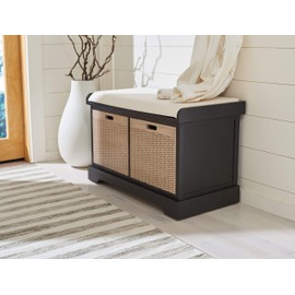 Safavieh Home Collection Landers Black 2-Drawer/Cushion Storage Bench (Fully Assembled) BCH5702B