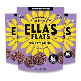 Ella’s Flats Minis - Sweet (3 Pack) - Superfood seed crackers - Naturally sweetened with dates - 6g protein, 5g fiber, low carb