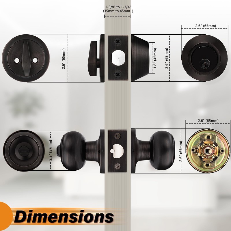 Probrico Entry Door Knob and Single Cylinder Deadbolt Lock Combo