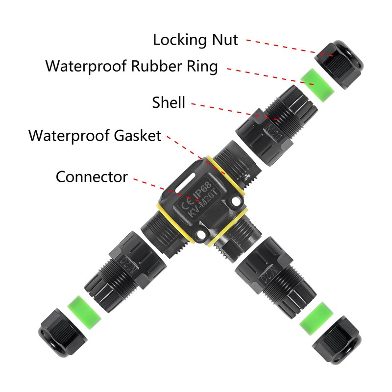 2PCS 2 Way Junction Box, T Shape Outdoor IP68 Waterproof