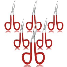 VISION TEK MED 6 Pieces Tweezers Scissor Handle Straight Tip Scissor Shaped Eyebrows Tweezers for Hair Plucker Remover Facial Hair Eyebrows Care (Red)