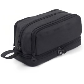 Large Capacity Pencil Case with Mesh Pocket, Double Zipper for Students and Workers, Black, black