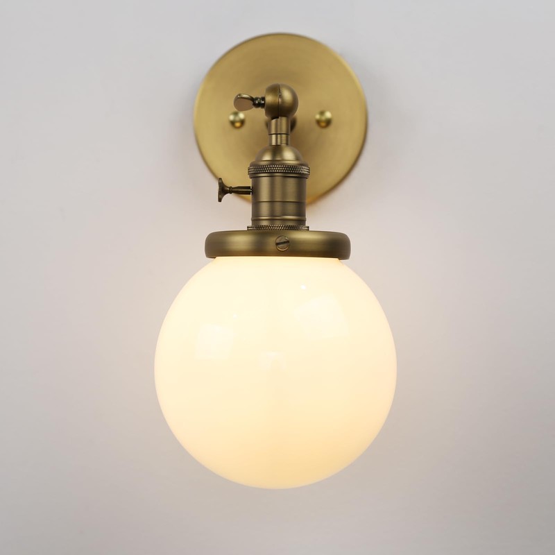 Pathson Hardwired Wall Sconce with White Globe, Brass Bathroom Vanity