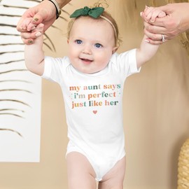 Ritatte Newborn Baby Girl Boy Onesie Infant Auntie's Lil' Dude Bodysuit Romper Unisex Funny Cute Aunt One-Piece Clothes 0-18M(White-Aunt says,3-6M)