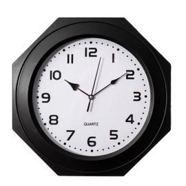 Clockswise 12-inch Non-Ticking Octagon Plastic Analog Wall Clock - Elegant Decorative Accent for Home Décor in Bedroom, Bathroom, Living Room, Dining Room, Entryway, Hallway, Kitchen or Office, Black