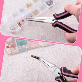 LEONTOOL 2PCS Mini Needle Nose Pliers Set Smooth Jaws Small Long Nose Pliers and Bent Nose Pliers Jewelry Pliers for Jewelry Making, Extra Long Needle Nose Pliers for Wire Wrapping Object Gripping