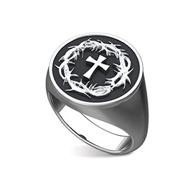 Logos Trading Post Jewelry - Crown of Thorns and Cross Sterling Silver Ring (Men's) Size 12.5