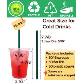 Aatriet [50 Sets] 16 oz Clear Plastic Cups with Lids and Straws, Disposable Coffee Cups