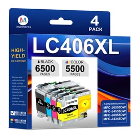 MANNERES LC406XL Ink Cartridges High Yield Compatible for Brother MFC-J4335DW MFC-J4535DW MFC-J5855DW MFC-J6555DW MFC-J6955DW Printer (Black, Cyan, Magenta, Yellow, 4 Pack)