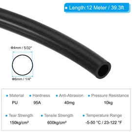 PATIKIL Pneumatic Tubing 1/4" OD 39ft, 6mm OD 4mm ID PU Air Line Pipe Tube for Air Compressor Fitting or Fluid Transfer, Black