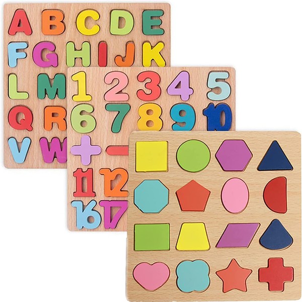 Wooden Puzzles for Toddlers, 3pack Alphabet Shape Puzzles for Kids