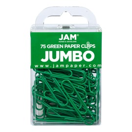 JAM PAPER Colorful Jumbo Paper Clips - Large 2 Inch (50.8 mm) - Green Paperclips - 75/Pack