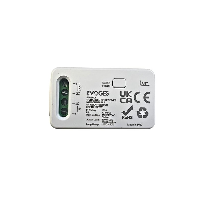 EVOGES Firefly 1 Channel RF Receiver, Dimmable or Non Dimmable