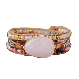 ZOSOJONA Boho Wrap Bracelets Natural Jasper Crystal Stone Variety Beads Strand Bracelet Jewelry Collection For Women (Pink Agate)