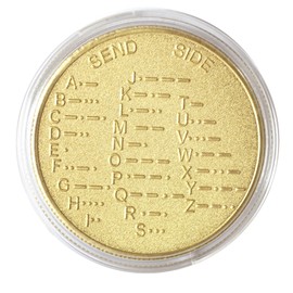 CW Morse Code Commemorative Chips， Morse Code Chip Explore The Learn in Entertainment of Encryption Language and Games Pocket Token Chips (Round Golden)