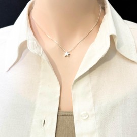 Sterling Silver Star Necklace for Women, Dainty Floating Star Pendant, Delicate and Minimalist Jewelry Gift for Daughter, Teen, Girlfriend, or Wife, Celestial Charm Necklace (15 inches + 2-inch extender)