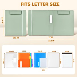 JoyCat 3 Ring Binder Clipboard with Storage,12.4"x10.2"Magnetic Clipboard Folder with 5 Expandable Folders,Refillable Lined Notepad (11" x 8.5"),Ideal for School Office Nursing(Grass Green)