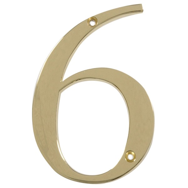 Distinctions by Hillman 843156 4-Inch Flush-Mount Polished Brass House Number 6