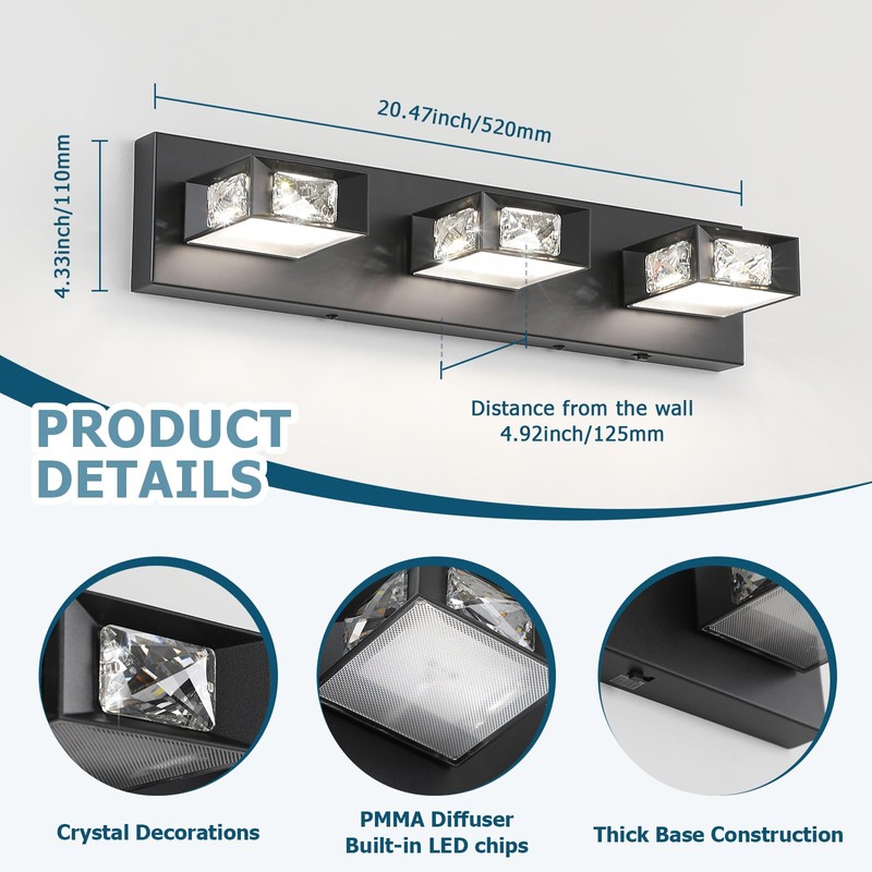 Joossnwell Crystal Bathroom Vanity Lights Black Bathroom Light Fixtures Over