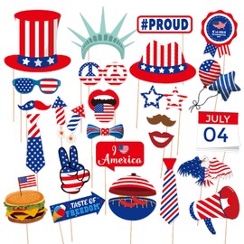 25 Pcs 4th of July Photo Booth Props Kit Independence Day Party Decorations Patriotic Party Event Photo Props for Labor Day, Memorial Day Happy Independence Day Festival Supplies