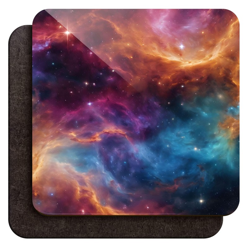 Space Coaster Set, Multicolour Universe Galaxy Art 9cm Glossy Wood
