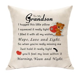 To My Grandson Gifts from Grandma Hugs Cushion Cover for Grandson Home Decoration Keepsake Gifts for Grandson Birthday Christmas Wedding Day Idea Gifts (Grandson-B)