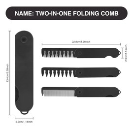 2-in-1 Folding Pocket Comb for Men - Fine Tooth & Wide Tooth Beard Combs - Flip Design Travel Comb for Hair, Mustache & Beard Grooming - Portable Styling Tool (Black)
