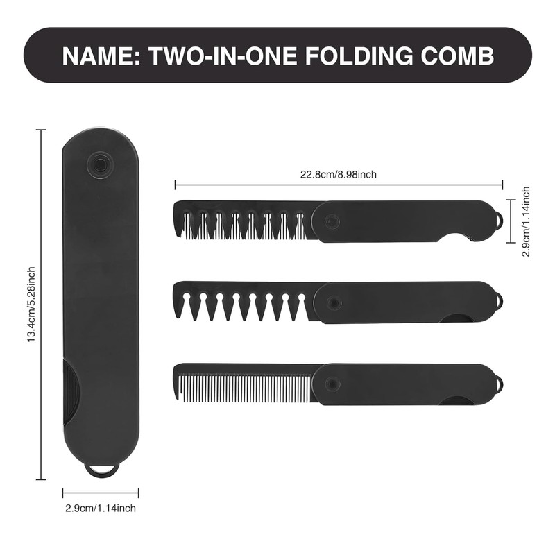 2-in-1 Folding Pocket Comb for Men - Fine Tooth &