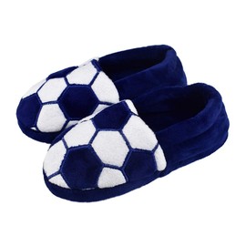 Tirzrro Kids Boy's Warm Plush Indoor Soccer Slippers with Soft Memory Foam Slip-on Shoes Size 12-13 US Dark Blue