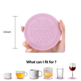 LISRSC Coasters Set of 4 - PU Leather Coasters with Holder - Pink Round Coasters for Drinks - Coffee Table Coasters Pads Mat - Cup Coaster Set Gifts for Home,Bars,Cafes,Party,Office Decor
