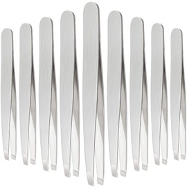 Mudder 12 Pcs Eyebrow Tweezers Set for Facial Hair Stainless Steel Slanted Tip Tweezers in Bulk for Men and Women (Silver)