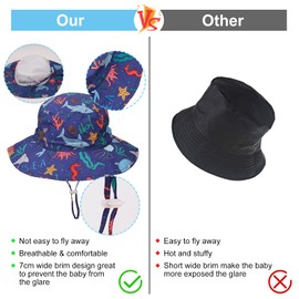 JUPSK Kids Bucket Hat, Unisex Child Summer Hat Wide Brim Sun Protection Hat, Foldable Beach Cap with Adjustable Chin Strap UPF 50+ Outdoor Play Hat for Baby Boys Girls Infant Kids Toddler