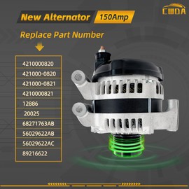 New Alternator Compatible with 2015-2017 Chrysler 200 3.6L,2014-2022 Jeep Cherokee KL V6 3.2L 160 Amp,12 Volt Alternator 6-Groove Decoupler Pulley Clockwise Replace# 4210000820, 4210000821