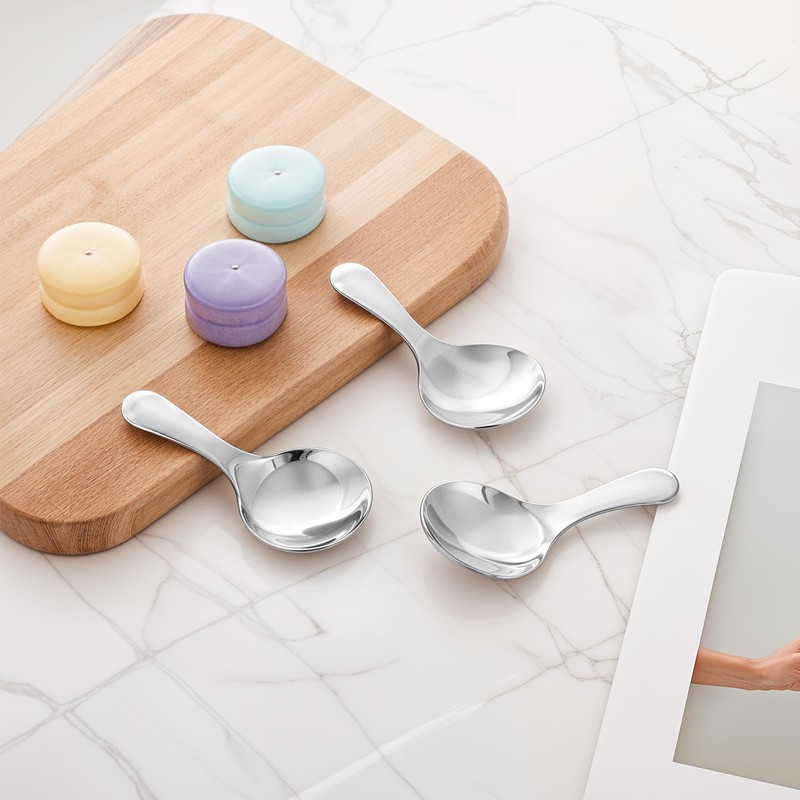 3 PCS Short Handle Spoons, Silver Mini Scoops, 304 Stainless