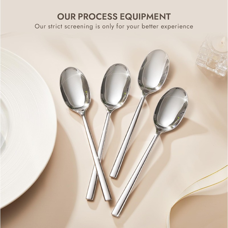 KINGSTONE Dinner Spoon Set, 4-Piece Tablespoons Silverware Spoons, Premium Food